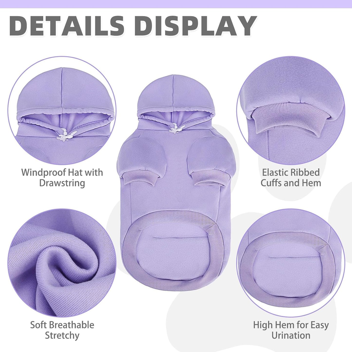 KOOLTAIL Basic Dog Hoodie - Soft & Warm Dog Hoodie Sweater with Leash Hole and Pocket, Pet Winter Coat, Cold Weather Clothes Sweatshirt for Small Medium Large Dogs Puppy Cat Boys Girls Lavender XL/XXL