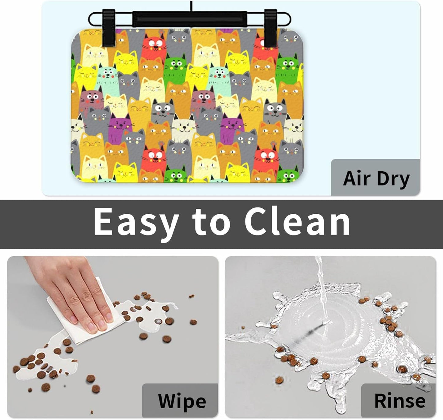 Charming Cat Dog Food Mat Absorbent Bowl Mats No Stains Quick Dry Waterproof Pet Cat Placemats for Food and Water, 30x45cm