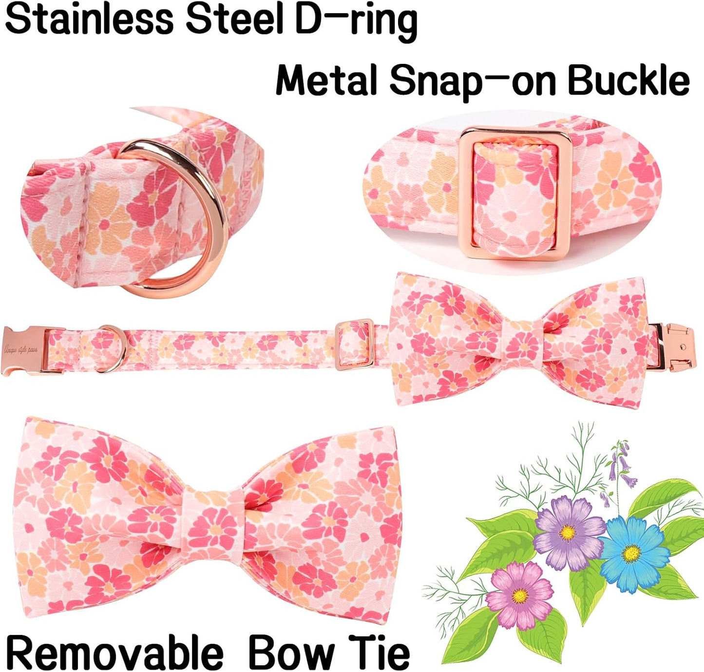 Unique style paws Cartoon Dog Collar with Bow Spring Summer Puppy Collar with Flower for Small Medium Large Boys Girls Dogs