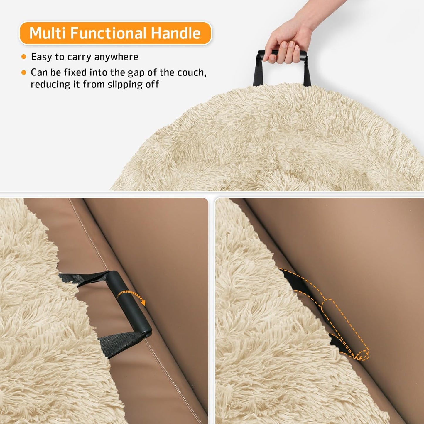 Calming Dog Bed Fluffy Plush Dog Mat for Furniture Protector with Removable Washable Cover for Large Medium Small Dogs and Cats (Extra Large (53x39.3x6), Beige)