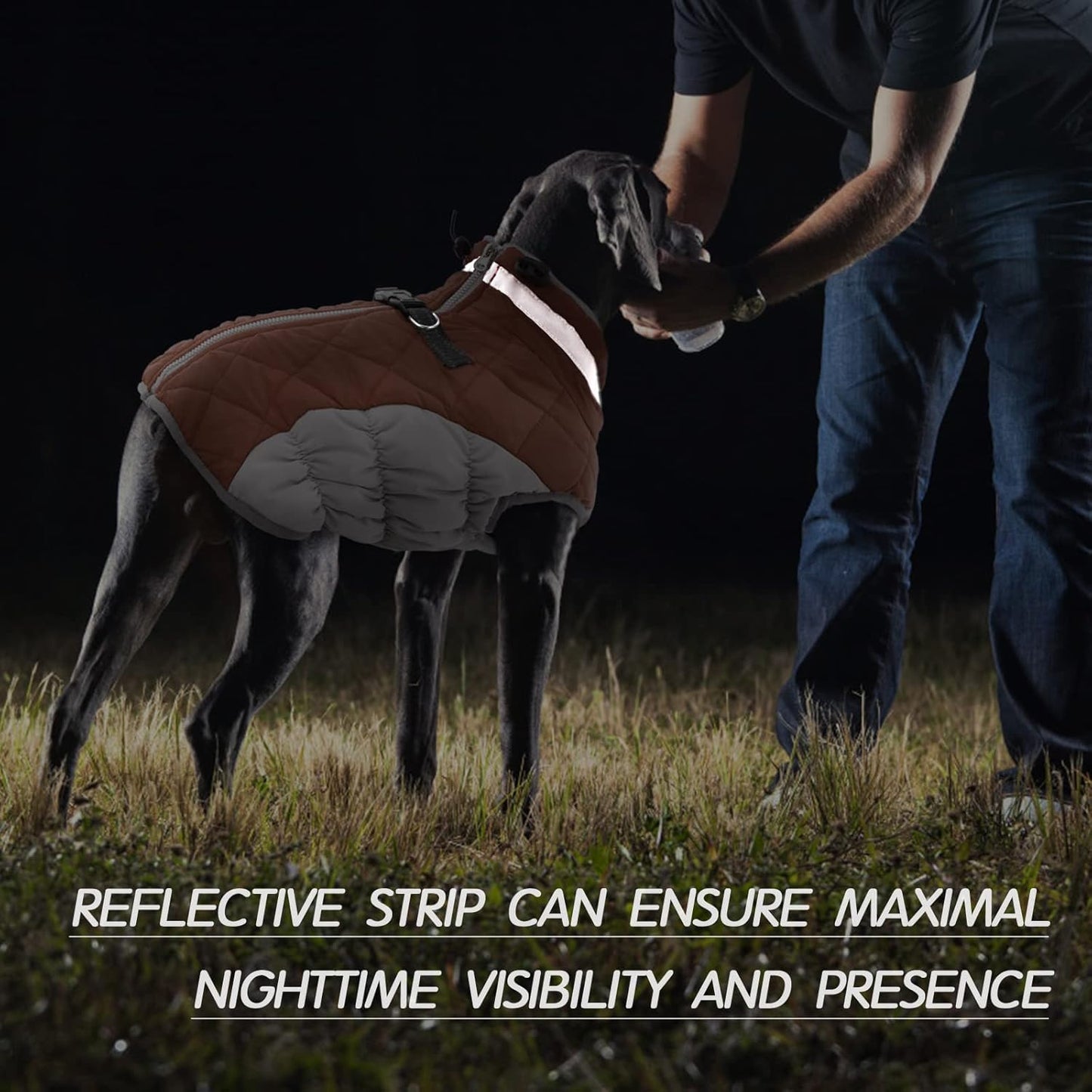 FUAMEY Dog Coat for Large Dogs,Waterproof Dog Winter Jacket with Harness Built in Puppy Cold Weather Coats Reflective Pet Vest with Zipper Warm Fleece Dogs Snowsuit Windproof Brown XXXL