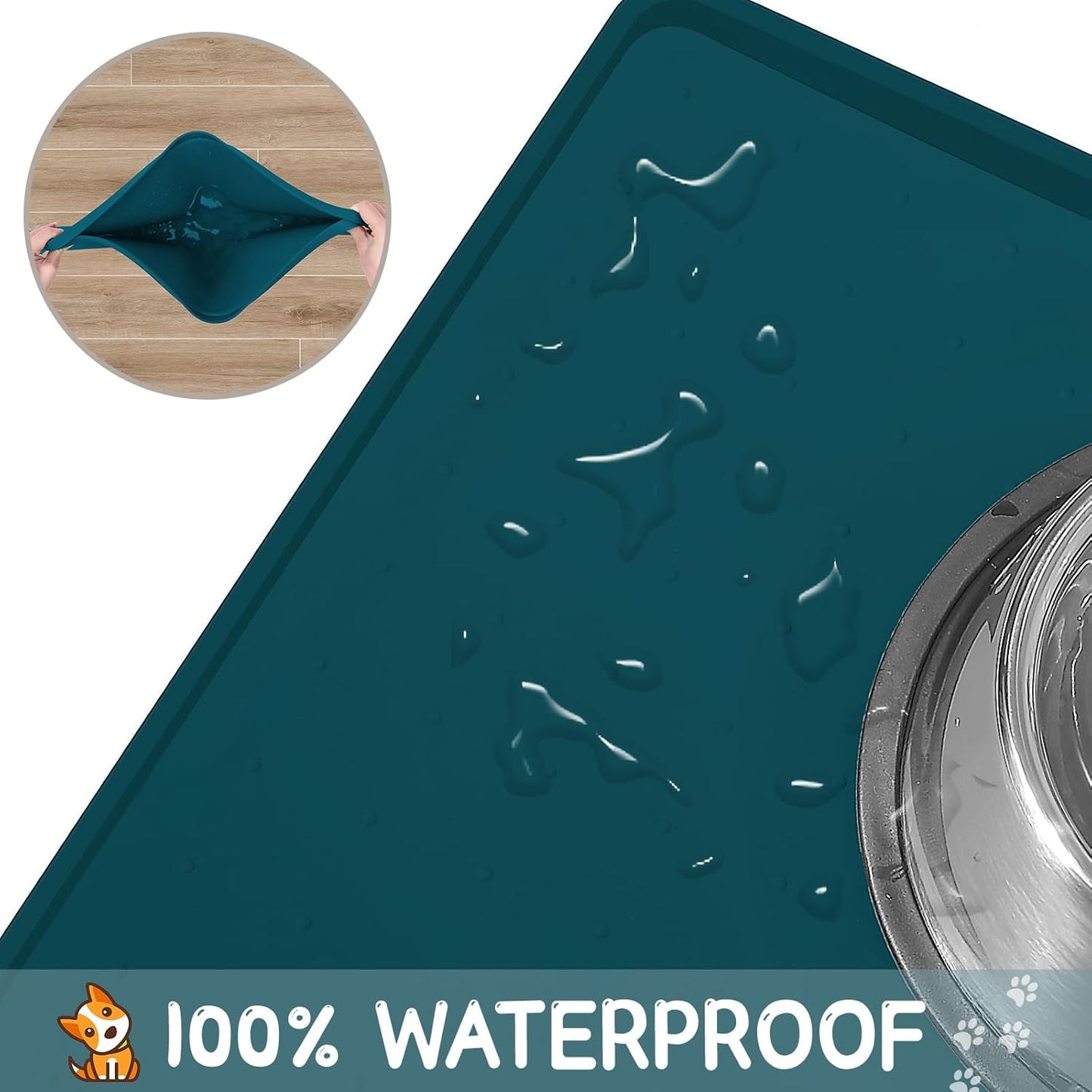 MateeyLife Silicone Cat & Dog Food Mat for Floors Waterproof, Anti-Slip Dog Bowl Mats for Food and Water, Pet Feeding Mats with Lip to Prevent Spills, Pet Placemat for Messy Drinkers to Protect Floors