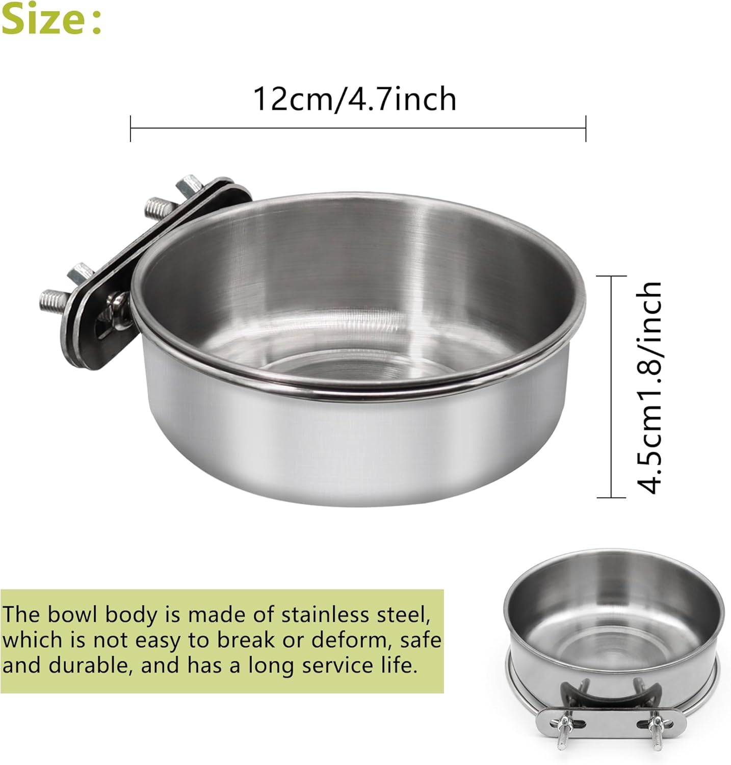 2 Pcs Medium Bird Feeding Dish Cups,Parrot Food Bowl Cage with Clamp Holder Stainless Steel,Birdcage Coop Water Feeder for Cockatiel Parakeet Macaw Finches Lovebirds Small Animals (2 Pack, M)