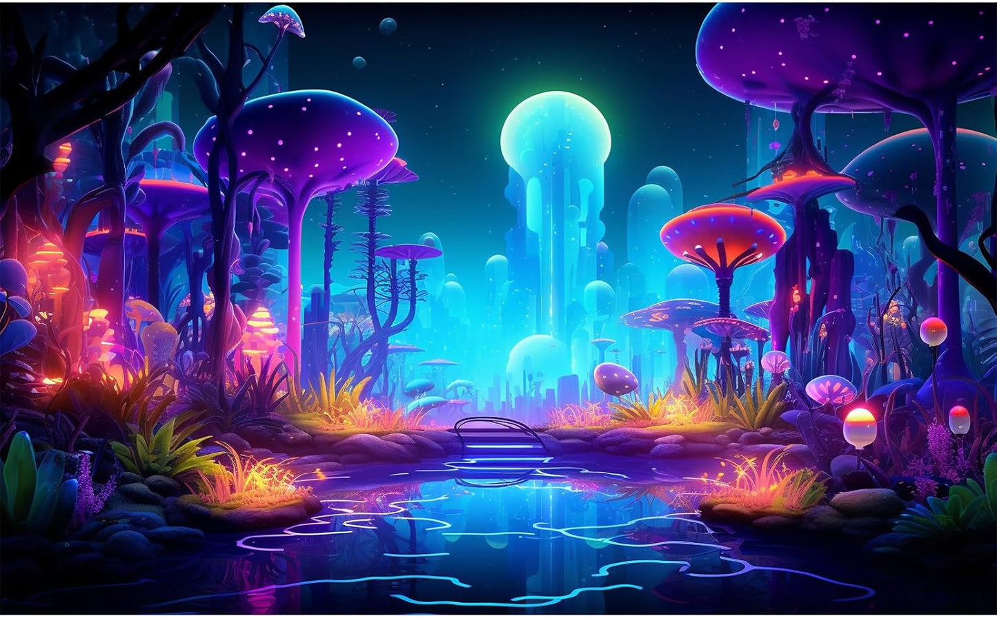 Fantasy Forest Aquarium Background Mysterious Plants Abstract Mushrooms Cartoon Style Forest Terrarium Backdrop Tranquil Stream Fish Tank Background Wallpaper Poster Decor Vinyl 72x24in