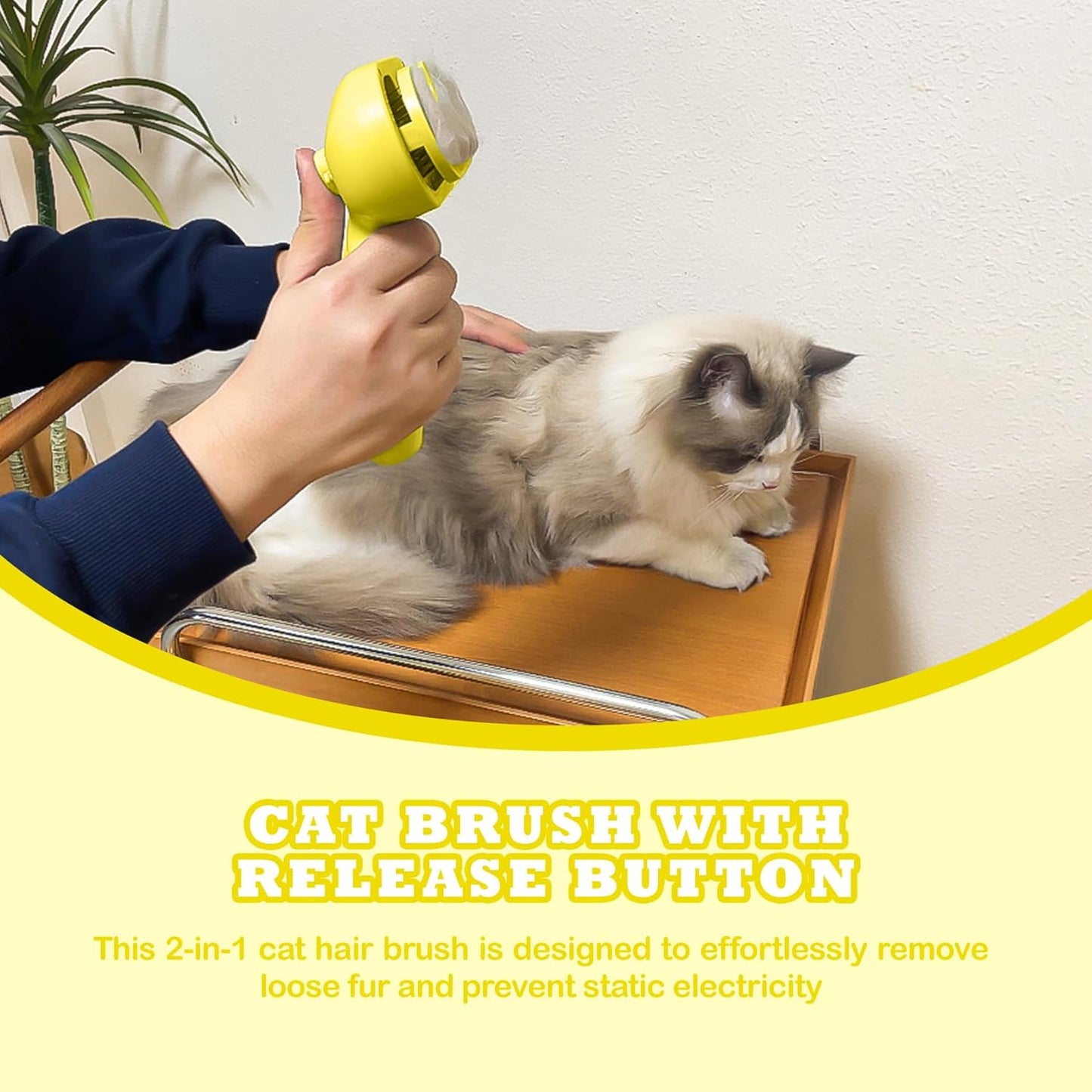 Cat Brush for Shedding - Pet Hair Removal Comb with Water Tank, Steam Brush, Cat Bath Brush, Dog Brush - Yellow