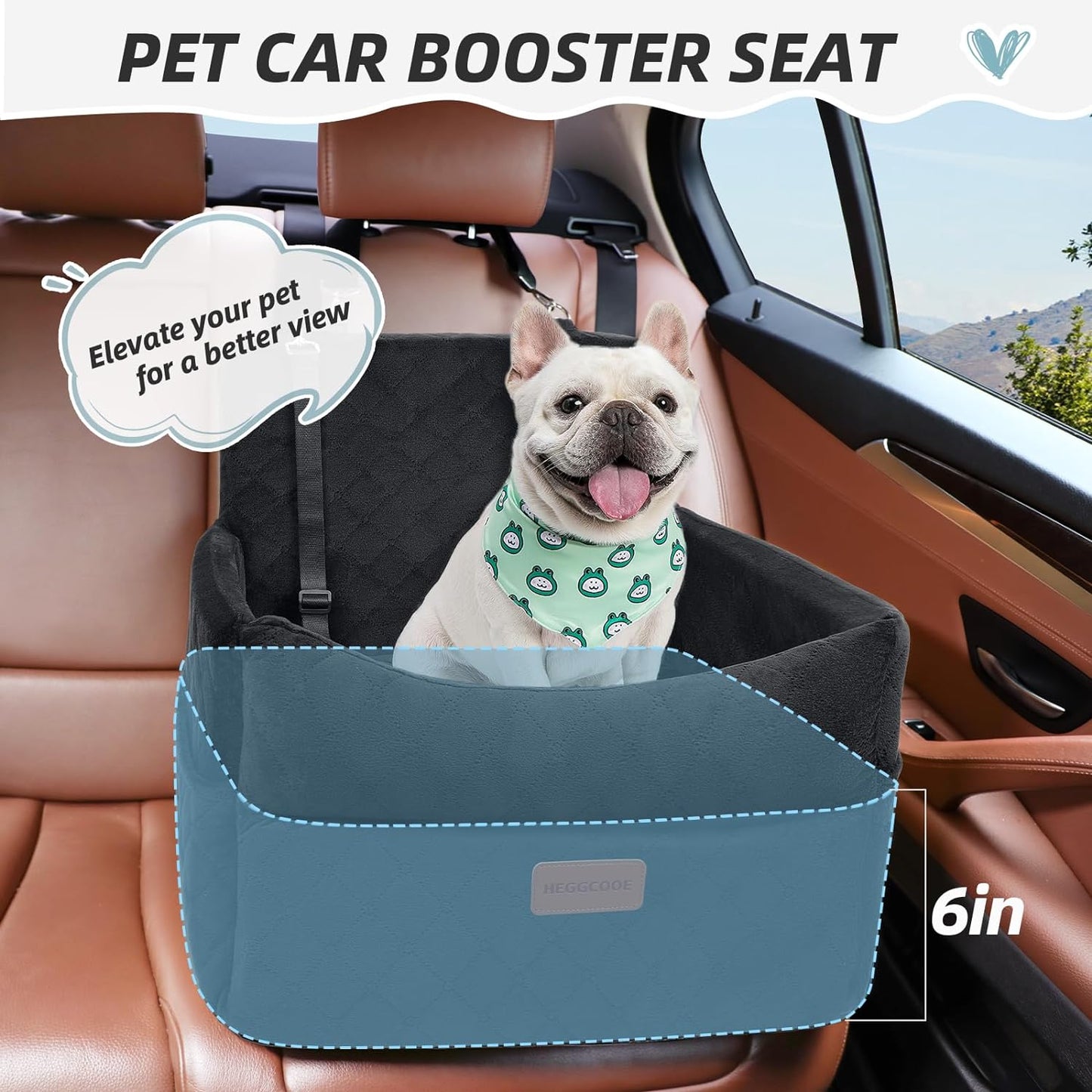 Small Dog Car Seat, Memory Foam Dog Booster Car Seats with Thick Cushion for Medium Dogs Under 35lbs, Detachable Washable Dog Bed for Car, Pet Carseat with Storage Pockets,2 Safety Belts