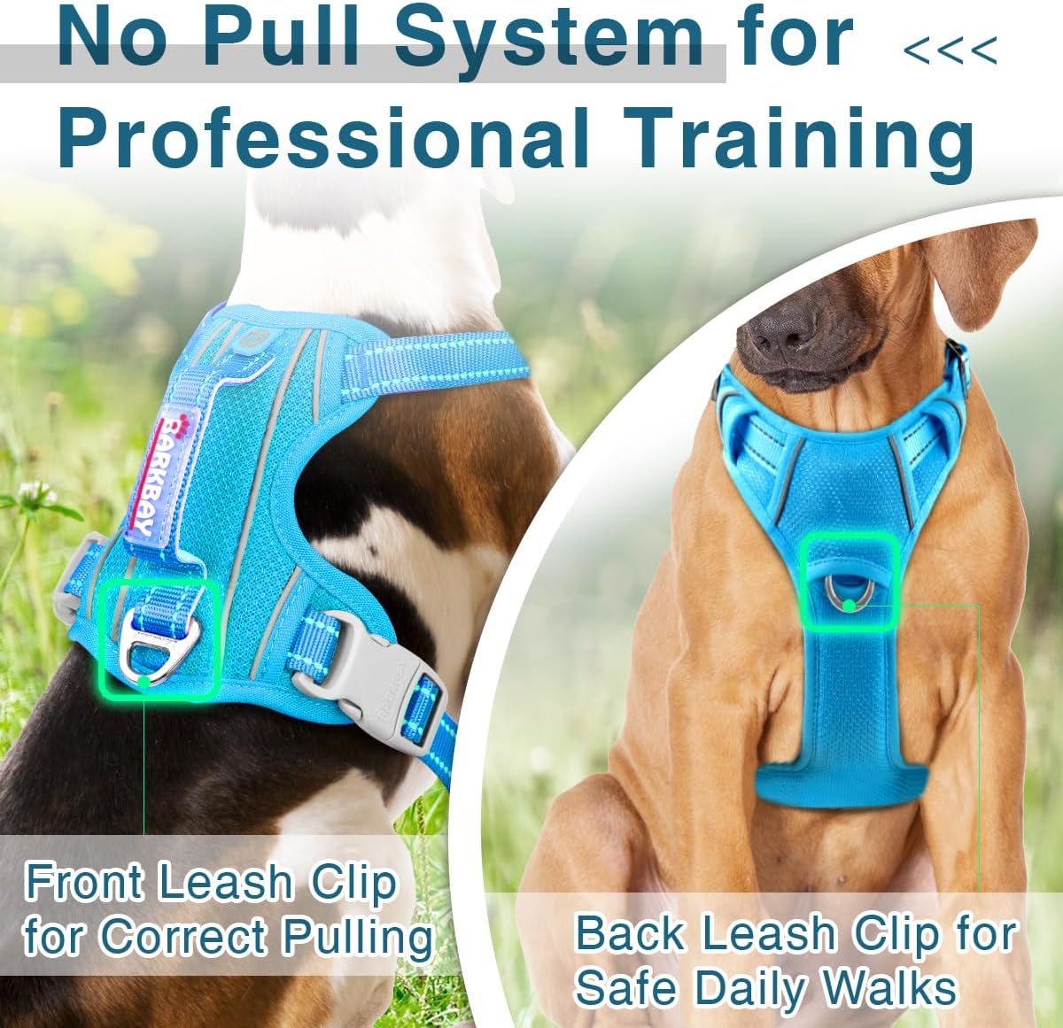 BARKBAY Dog Harness No Pull with ID Tag Pocket - Heavy Duty, Reflective, Easy Control for Large Dogs(Blue,M)