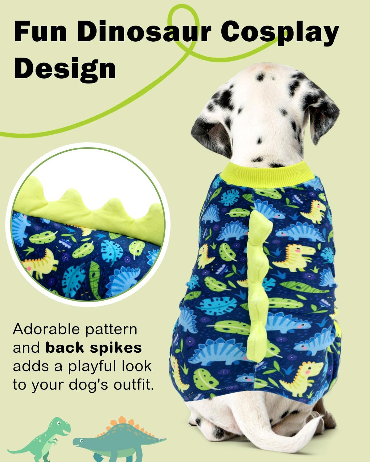 CuteBone Dinosaur Costume Dog Pajamas, Stretchy Spandex Crystal Velvet Sleepwear Coat for Small Dogs, Soft & Warm Pet Outfit Clothes for Cold Weather, Cozy Pullover Design COSP10XL