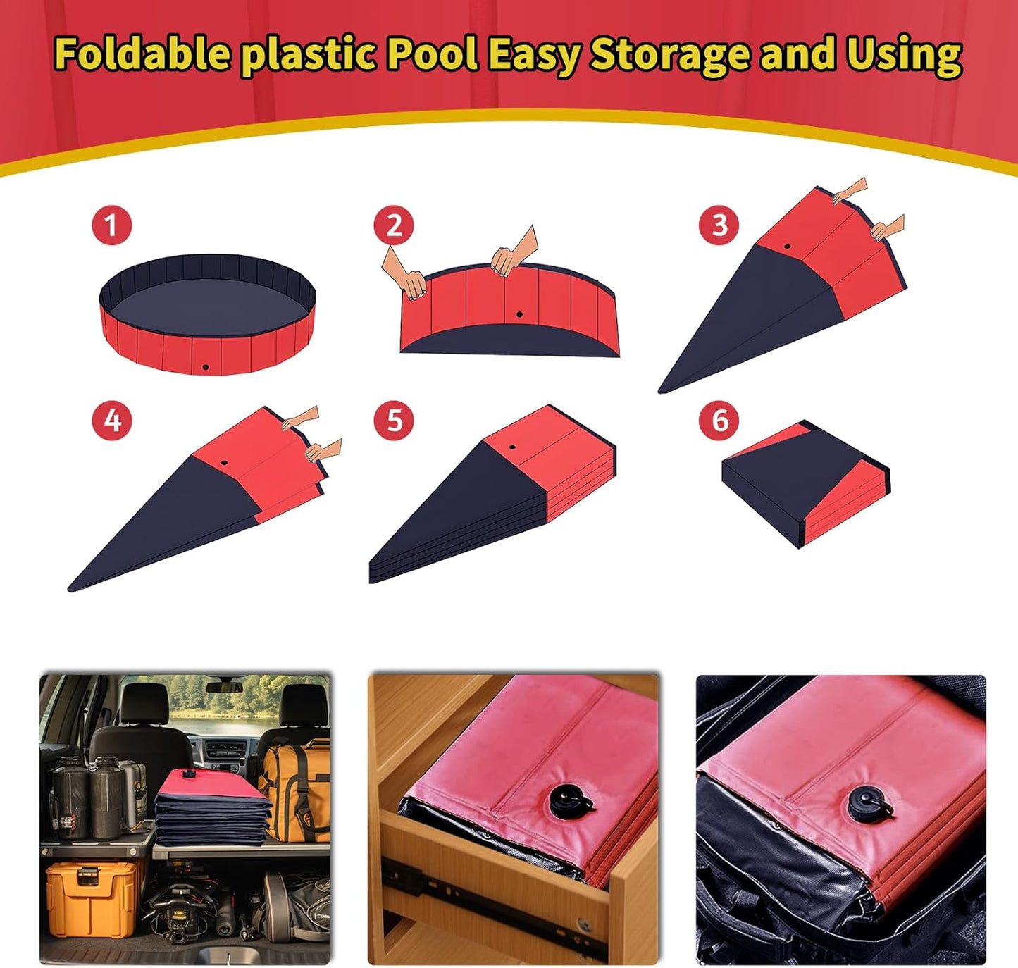 Foldable Dog Pool, 71" x 14" Large Kiddie Pool with Hard Plastic, Non-Slip Dog Bath Tub for Outdoor Backyard, Collapsible Dog Swimming Pool for Kids Dogs Pets (Red)