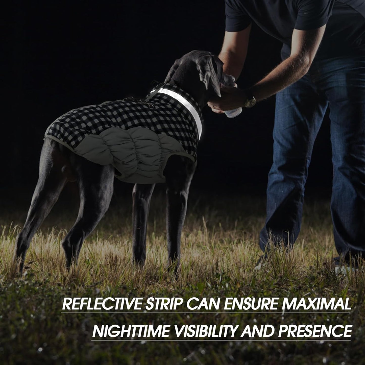 FUAMEY Dog Coat for Medium Dogs,Waterproof Dog Winter Jacket with Harness Built in Puppy Cold Weather Coats Reflective Pet Vest with Zipper Warm Fleece Dogs Snowsuit Windproof Checkerboard M