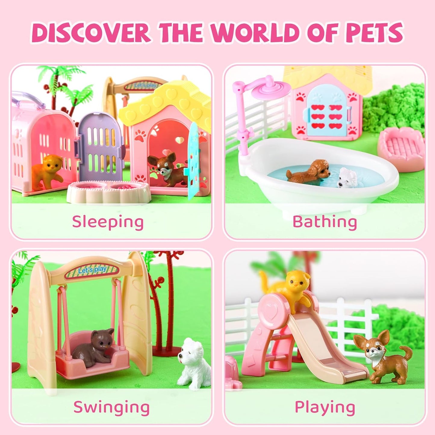 21 PCS Pet Sensory Bin, Dog & Cat Sandbox with Sand & Box, Play Sand Art Toys Kit, Pet Care Play Set, Beach Toys for Kids Ages 4-8, Birthday Gift Girls Boys 3 4 5 6 7 Years Old