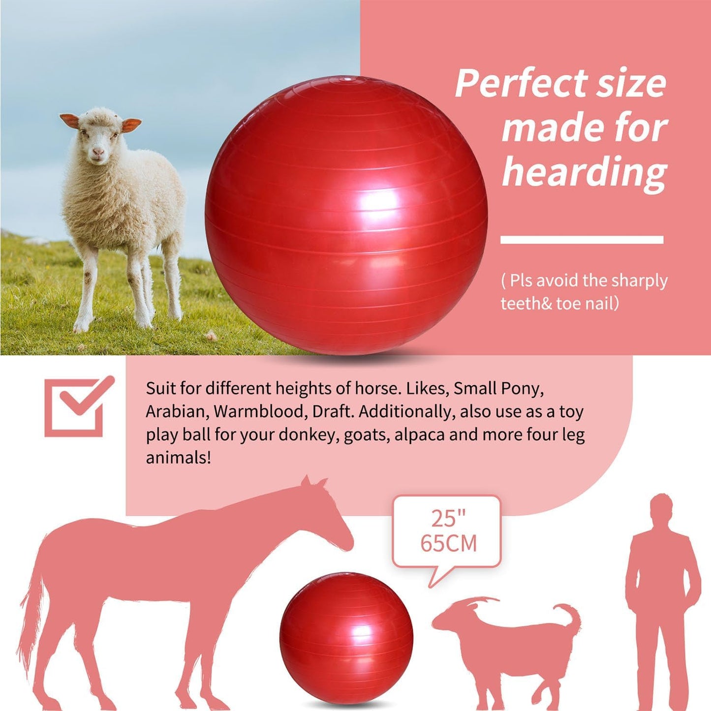 17-Inch Equine Ball for Play & Training - Anti-Burst, Mega Horse Soccer Ball for Goat, Donkey