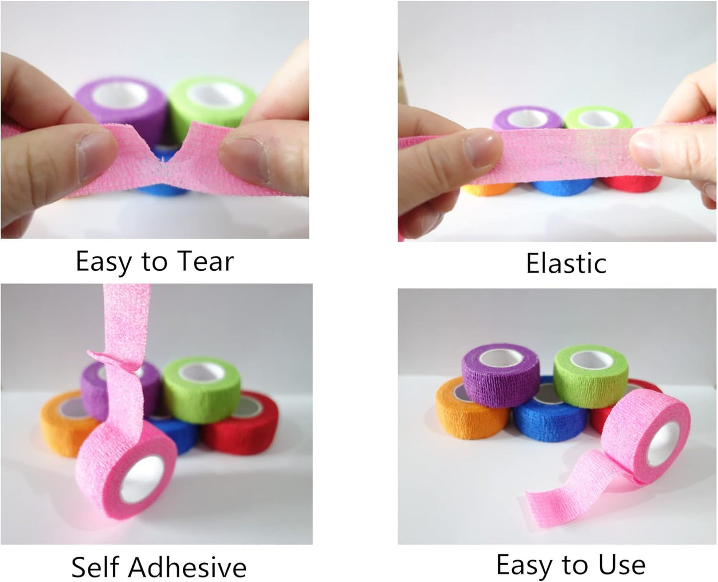 6 Pack 1" x 5 Yards Self Adhesive Bandage Wrap Breathable Cohesive Vet Wrap for Pets, Elastic Self-Adherent Tape for Sports, Wrist, Ankle (Black)