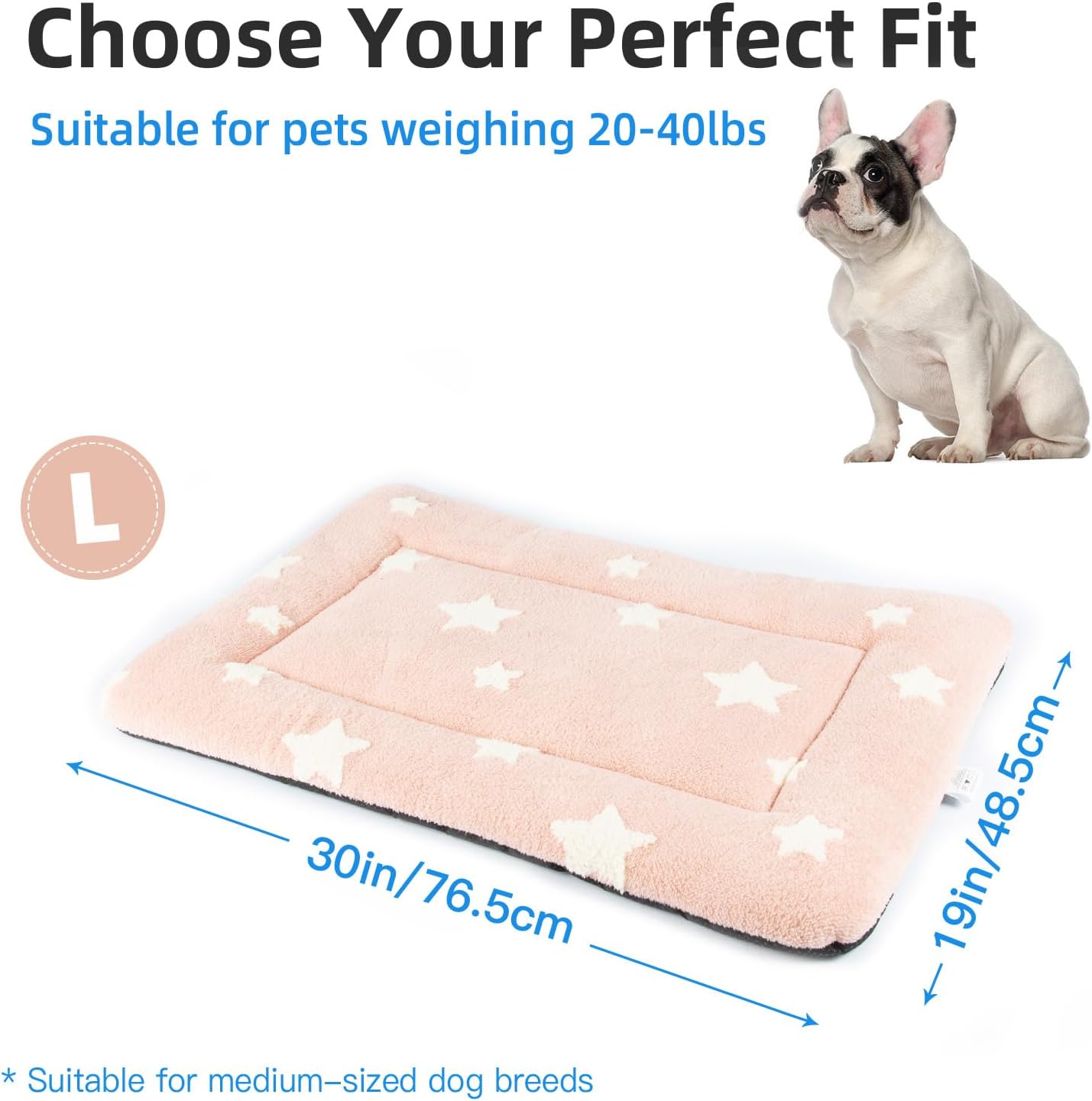 Mora Pets Dog Crate Pad Kennel Dog Bed Mat for Medium Dogs Washable Cute Star Pet Bed for Cage Ultra Soft Flat Puppy Cat Kitten Cushion for Sleeping Anti-Slip Pink 30 x 19