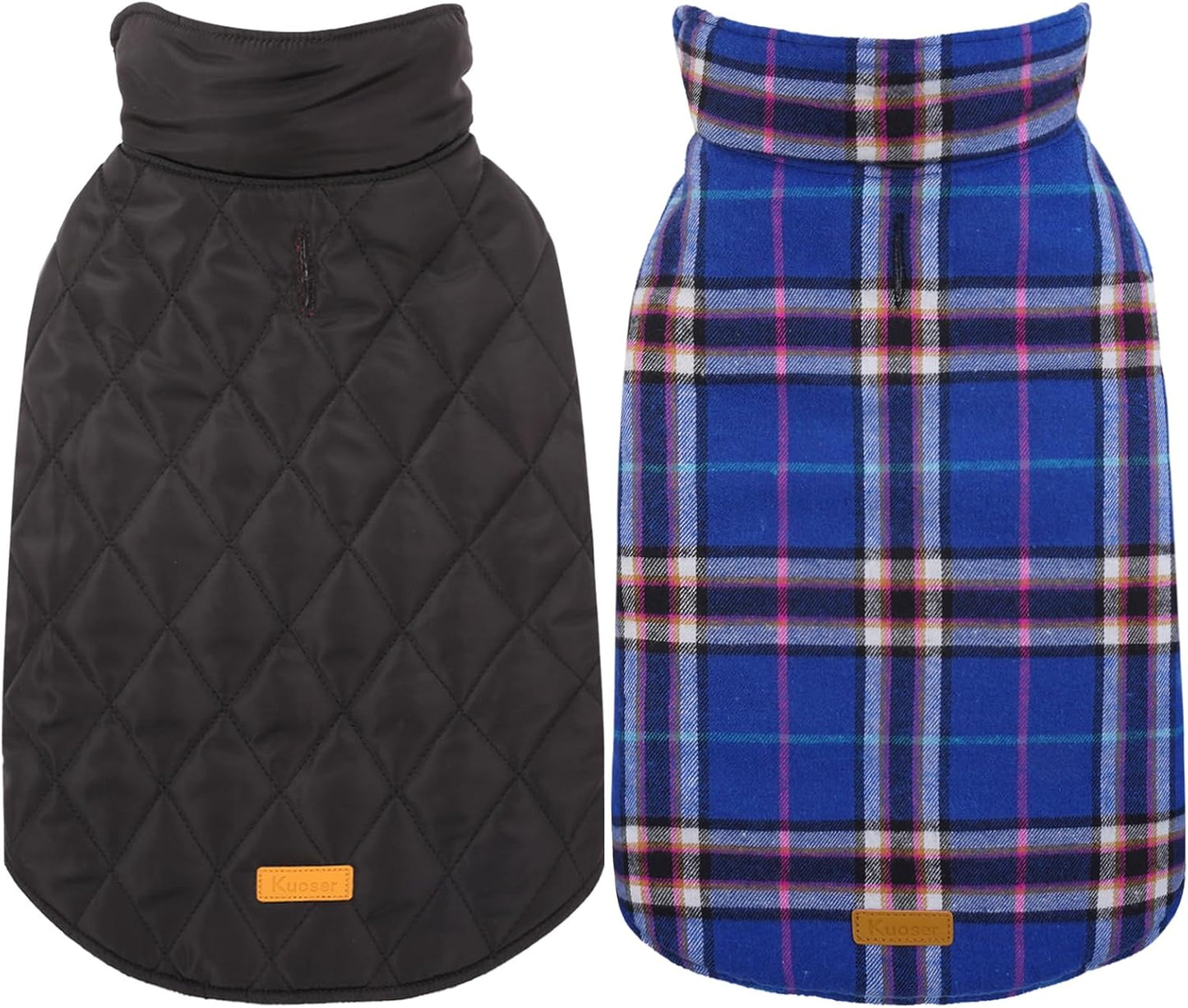 Kuoser Waterproof Dog Coat, Reversible Dog Jacket for Large Dogs, Adjustable Durable Doggie Winter Coat for Groowing Puppies Warm Puppy Cold Weather Apparel, Navy L