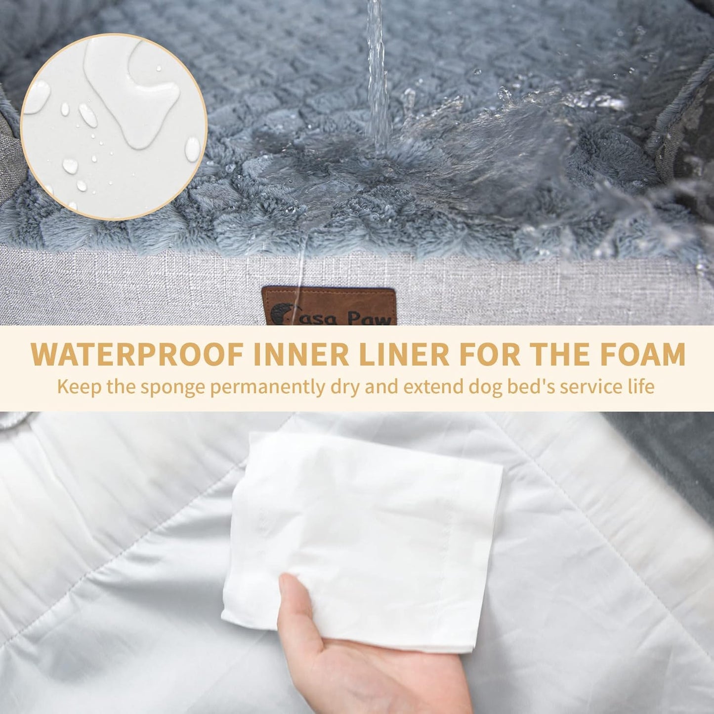 Orthopedic Dog Beds, Waterproof Memory Foam Large Sized Dog Beds with Sides, Non-Slip Bottom and Egg-Crate Foam Big Dogs Beds with Removable Washable Cover(Large,Light Grey)