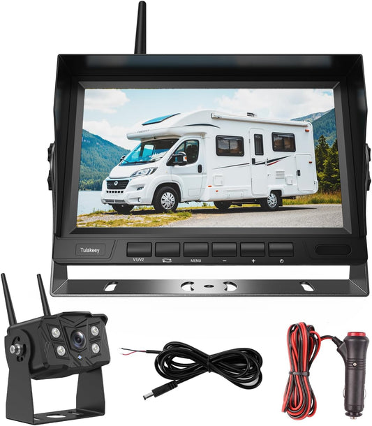 Wireless Backup Camera with Screen, Rear View Mirror Camera 1080P, Night Vision and Waterproof IP68 for RV Trailer Trucks - Tulakeey