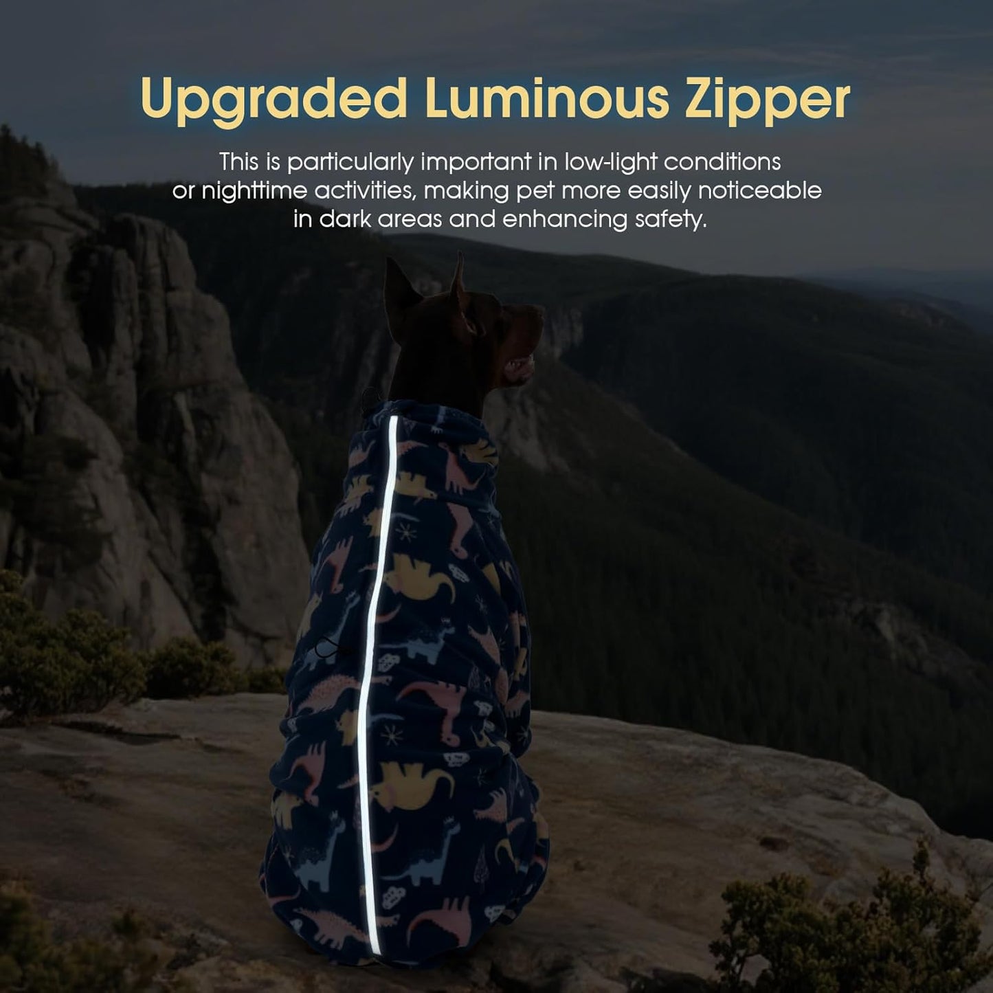 ROZKITCH Dog Fleece Jacket Soft Fleece Pullover Pajamas, Pet Windproof Warm Cold Weather Jacket Vest with Reflective Zipper, Jumpsuit Apparel Outfit Clothes for Extra Large Dog Dinosaur 4XL