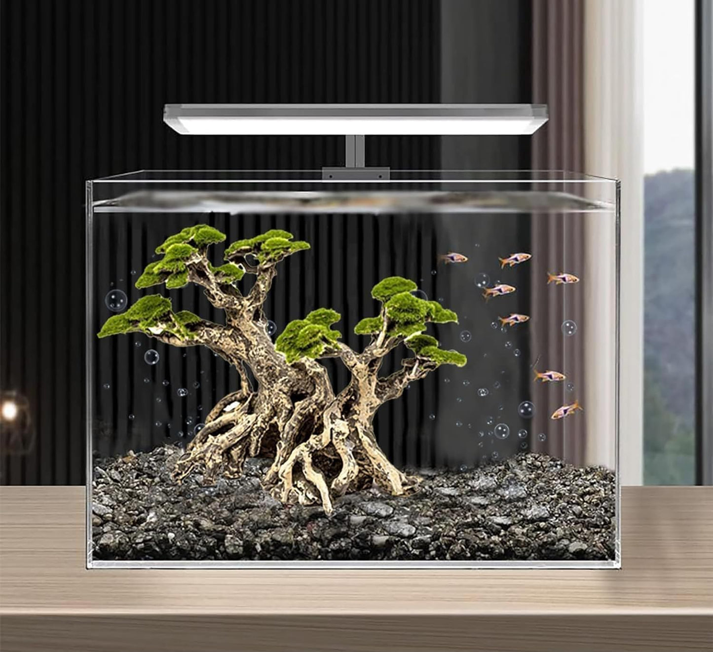 Novelsite Fish Tank Decor- Bonsai Trees with Faux Moss- Aquarium Rocks Aquascaping- Made of Sandstone, Goldfish Betta Fish Tank Decorations Hides Accessories