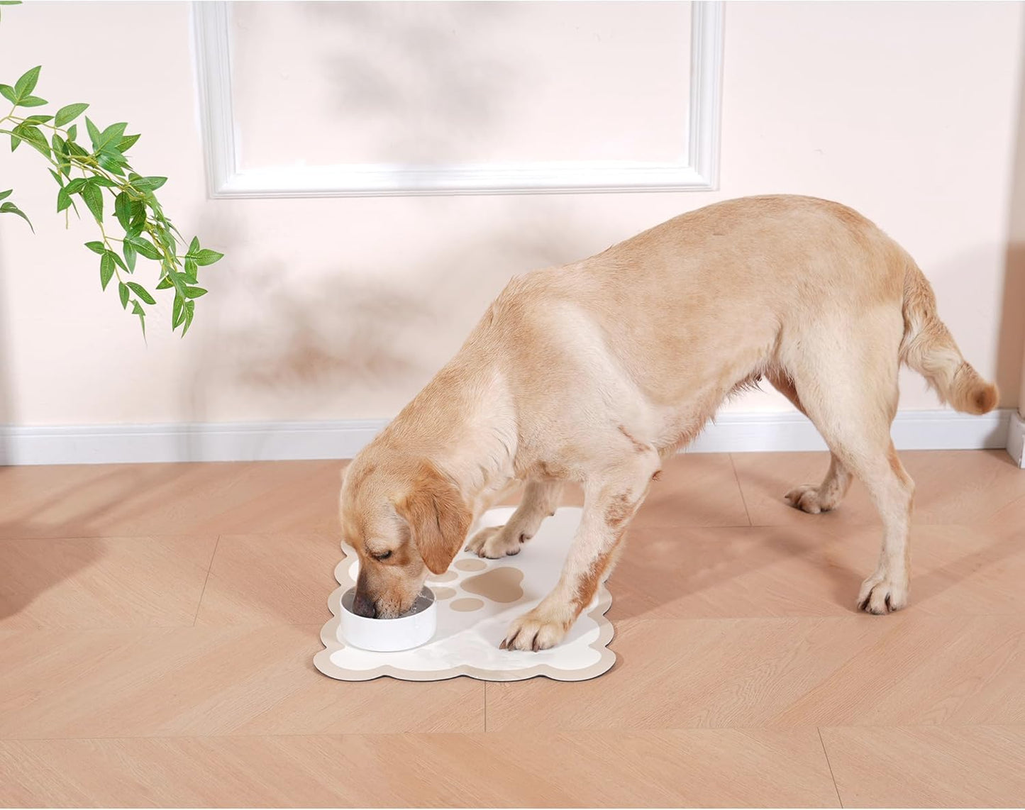 Ralxion Scalloped Dog Feeding Mat, Absorbent Mats for Dog Food and Water Bowl, Dispenser, Cute Elegant Aesthetic Khaki Beige Scallop Pet Placemat for Dogs, Cats, Puppy Accessories, 17" X 24”