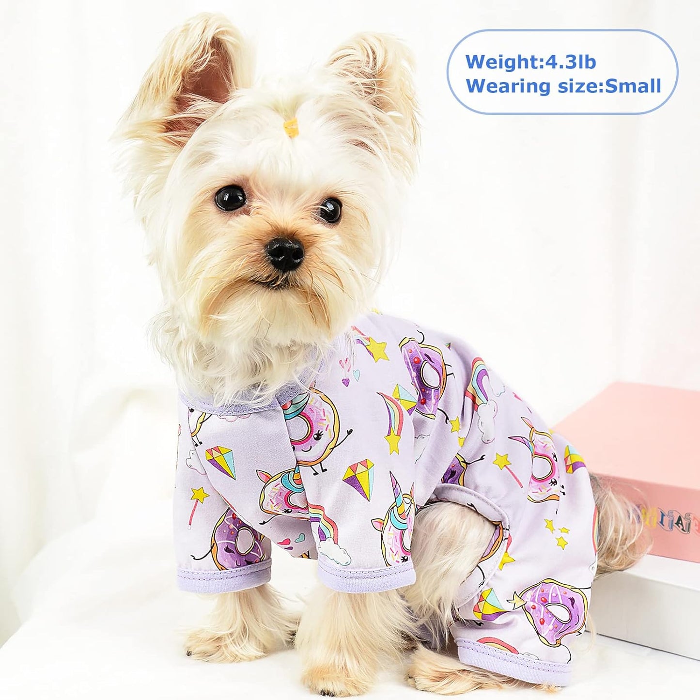Dog Pajamas Pjs Summer Fall Dog Clothes for Small Dogs Girl - Boy - Medium Size Dogs, Soft Stretchy Puppy Clothes Doggie Onesies Cat Pet Jammies Outfit (Donut Purple, X-Large)