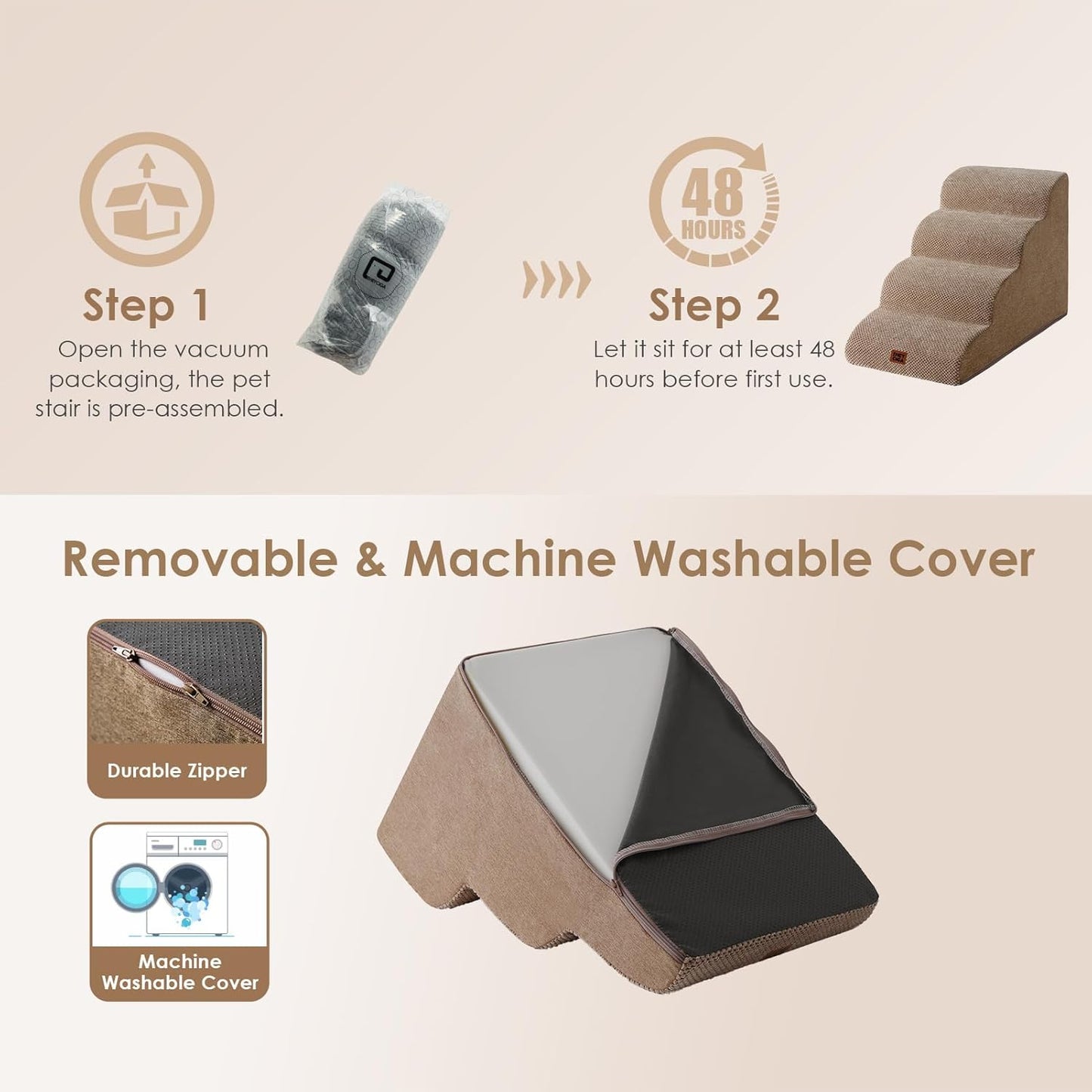 EHEYCIGA Curved Dog Stairs Ramp for High Beds 19.7" H, 4-Step Dog Steps for Small Dogs and Cats, Pet Stairs for High Bed Climbing, Non-Slip Balanced Pet Step Indoor, Camel