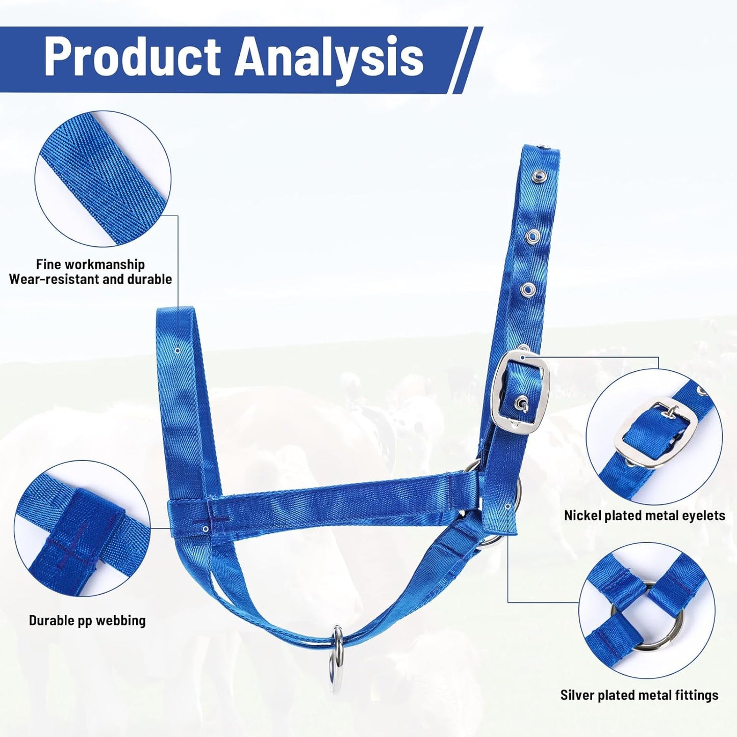 XUANNIAO Easily Adjustable Figure 8 Cow Halter, Double-Ply Premium Livestock Cattle Halters, Colorful Cow Utility Calf Halter with Leading Rope for Miniature Horse Donkey Goat Foal (Small, Black)