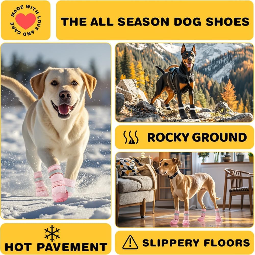 Hcpet Dog Shoes, Dog Boots & Paw Protectors for Winter Snowy Days, Rainy Weather, Outdoor Anti-Slip Sole Dog Booties for Hardwood Floor Black-Leg 4