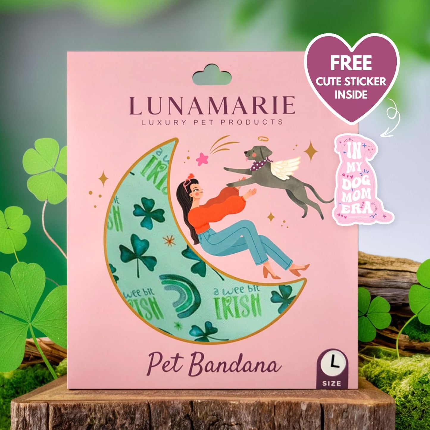 LunaMarie - Luxury Pet Birthday Bandanas -Premium & Silky Poly Fabric | 100% Handmade | Custom Shape Dual Layered (A Wee Bit Irish, Medium)