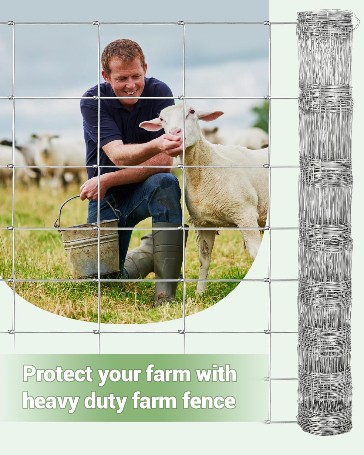 Cattle Farm Fence, 4ft x 164ft Galvanized Wire Fencing for Goat Deer Yard Livestock Animals Protection