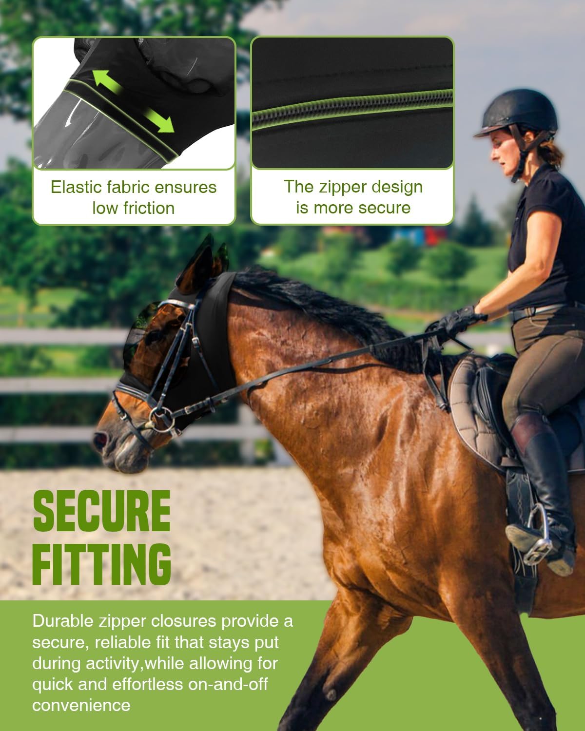 JWODVNTH Fly Masks for Horses with Ears - Large Eye Space, Comfort, UV-Block - Horse Fly Mask for Daily Stable, Hot Weather Riding, and Competition - Pony, Black