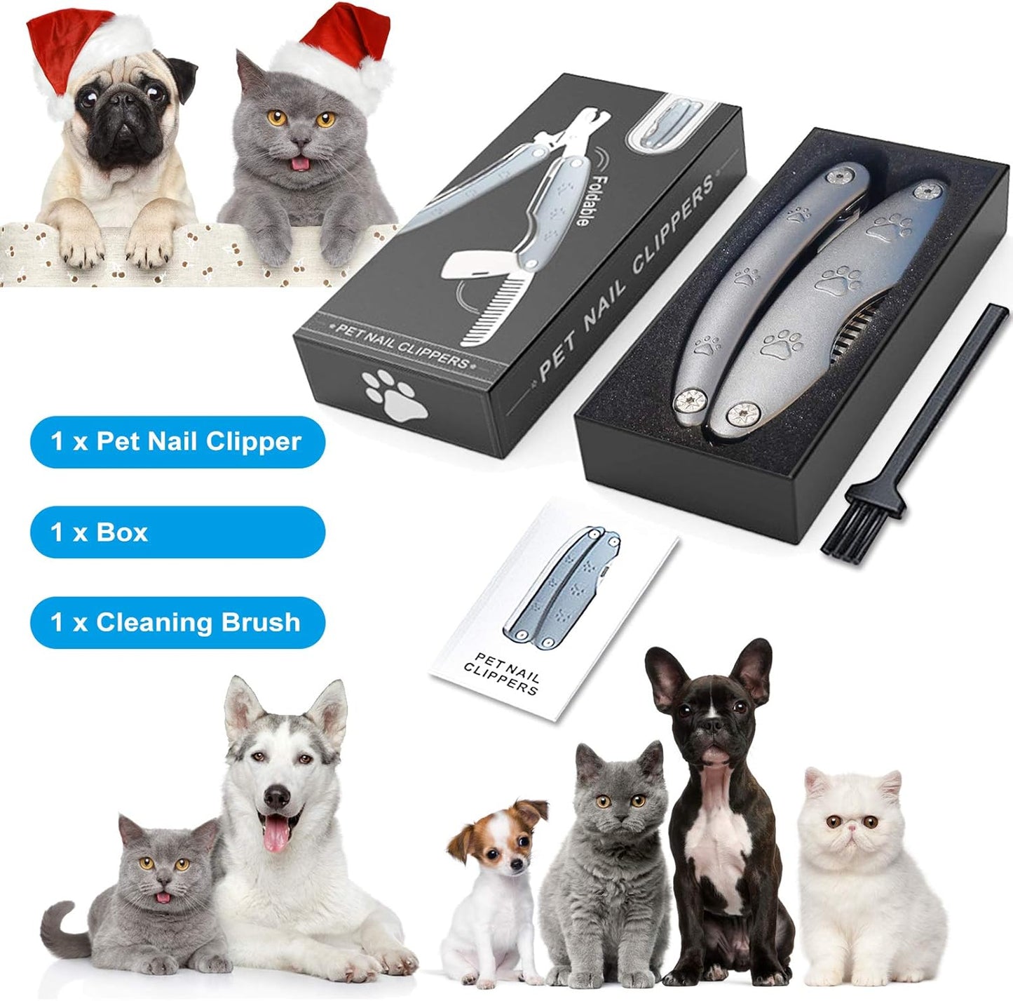 Best Dog Nail Trimmers for Anxiety Sensitive Dogs, Quiet Sharpest Smoothest Nail Clippers for Large Dog Medium Small, Professional Stainless Steel with Nail File & Comb, Left-Handed Friendly