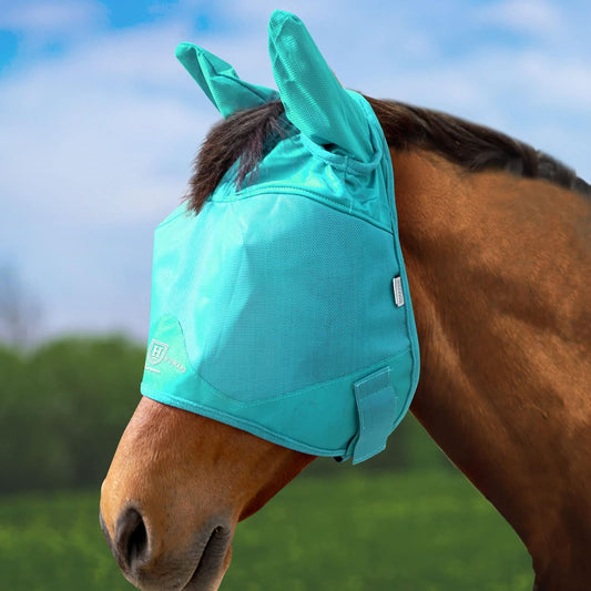 Harrison Howard UV-proof Multi-Function Fabrics Thick Fleece Padding Horse Fly Mask Half Face with Ears Mint Horse Large