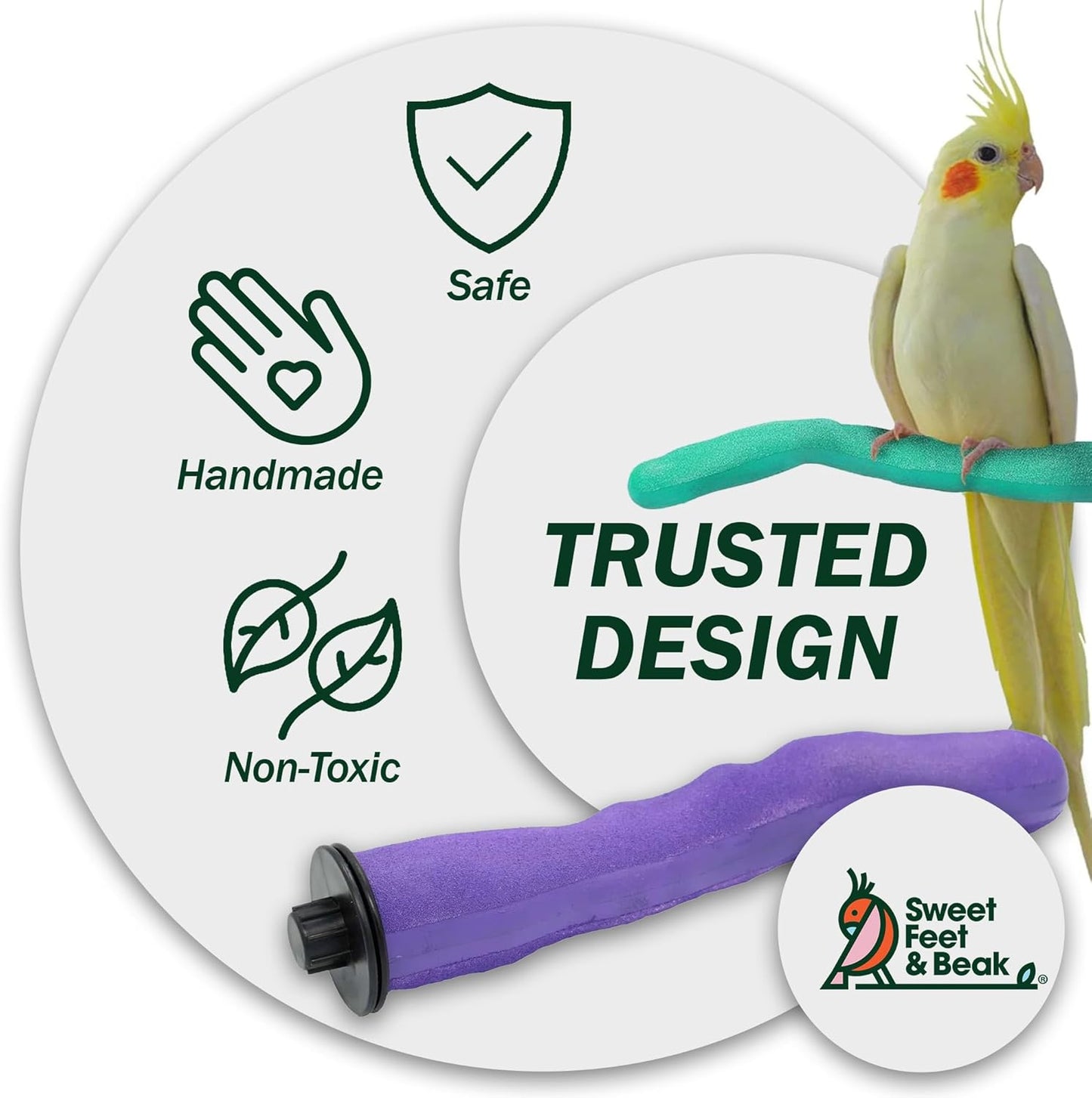 Brid Cage Safety Pumice Perch - Trims Nails and Beak - Promotes Healthy Nails and Beaks - Safe Non-Toxic Bird Supplies for Bird Cages - Large 12"