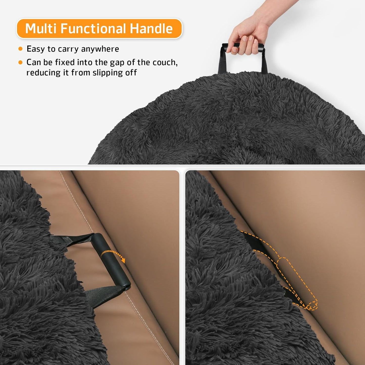 Calming Dog Bed Fluffy Plush Dog Mat for Furniture Protector with Removable Washable Cover for Large Medium Small Dogs and Cats (Medium(41x37x6), Dark Grey)