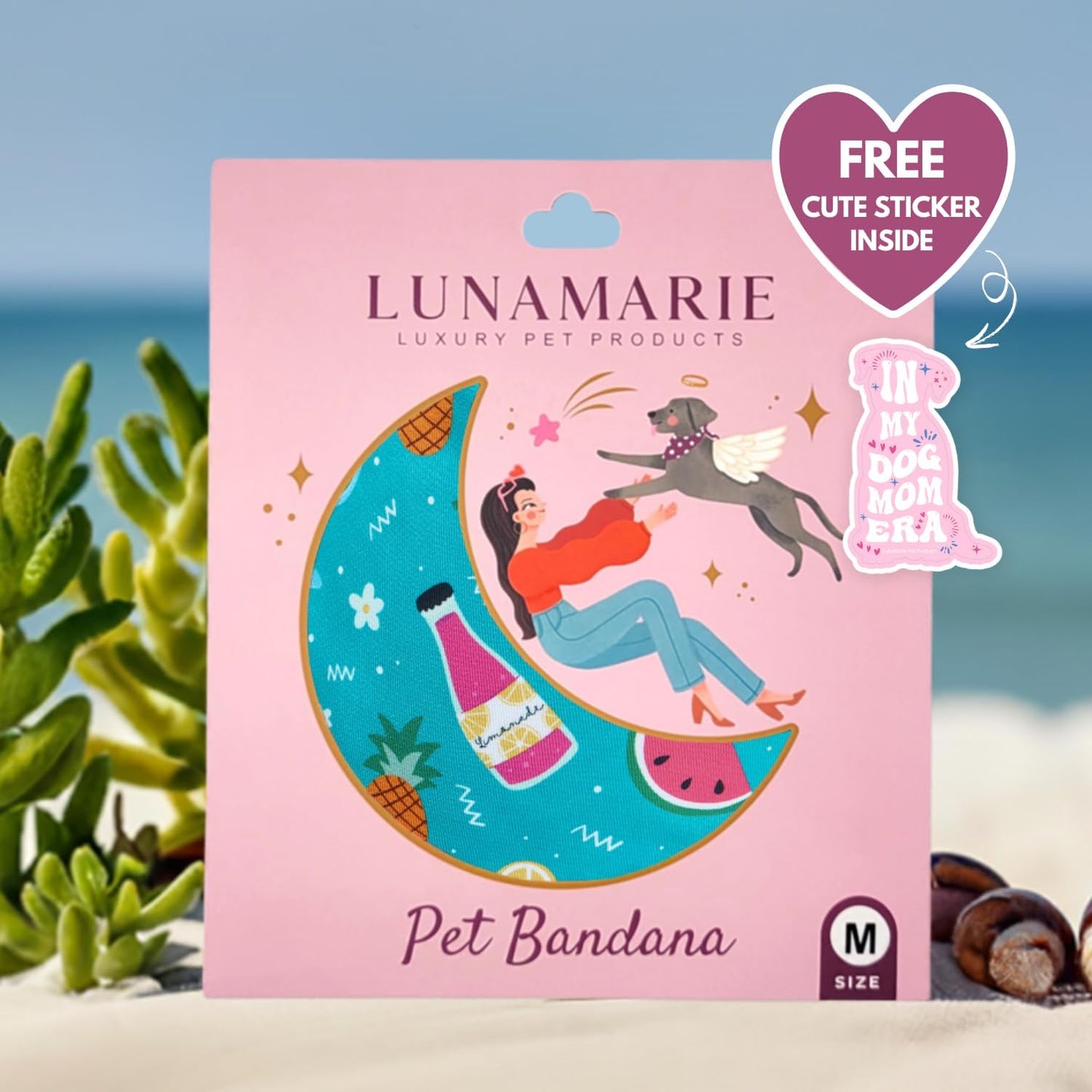 LunaMarie - Luxury Pet Birthday Bandanas -Premium & Silky Poly Fabric | 100% Handmade | Custom Shape Dual Layered (Sippin' Poolside, Large)