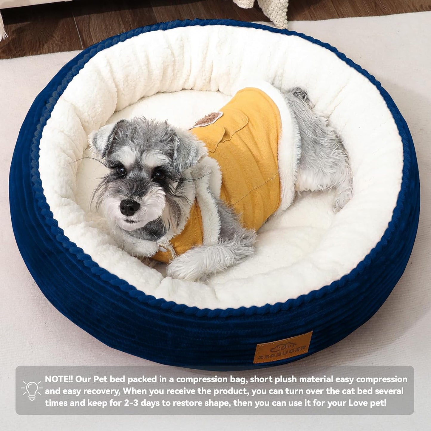 23in Round Cat Dog Bed for Large Medium Small Dogs Cats, Machine Washable Sleeping Sofa, Non-Slip Bottom Breathable Soft Calming Pet Cuddler for Indoor/Outdoor/Car/Cage, Navy Blue
