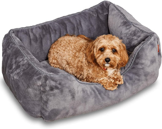 FUZI Luxury Aesthetic Dog Bed for Small Dogs with Washable Cover, Pet Couch, Pet Bed with Sides, Non-Slip Bottom, Soft & Durable Calming Dog Bed, Faux Rabbit Fur Cover, Small 25.1x16.75x9.5 Dark Grey