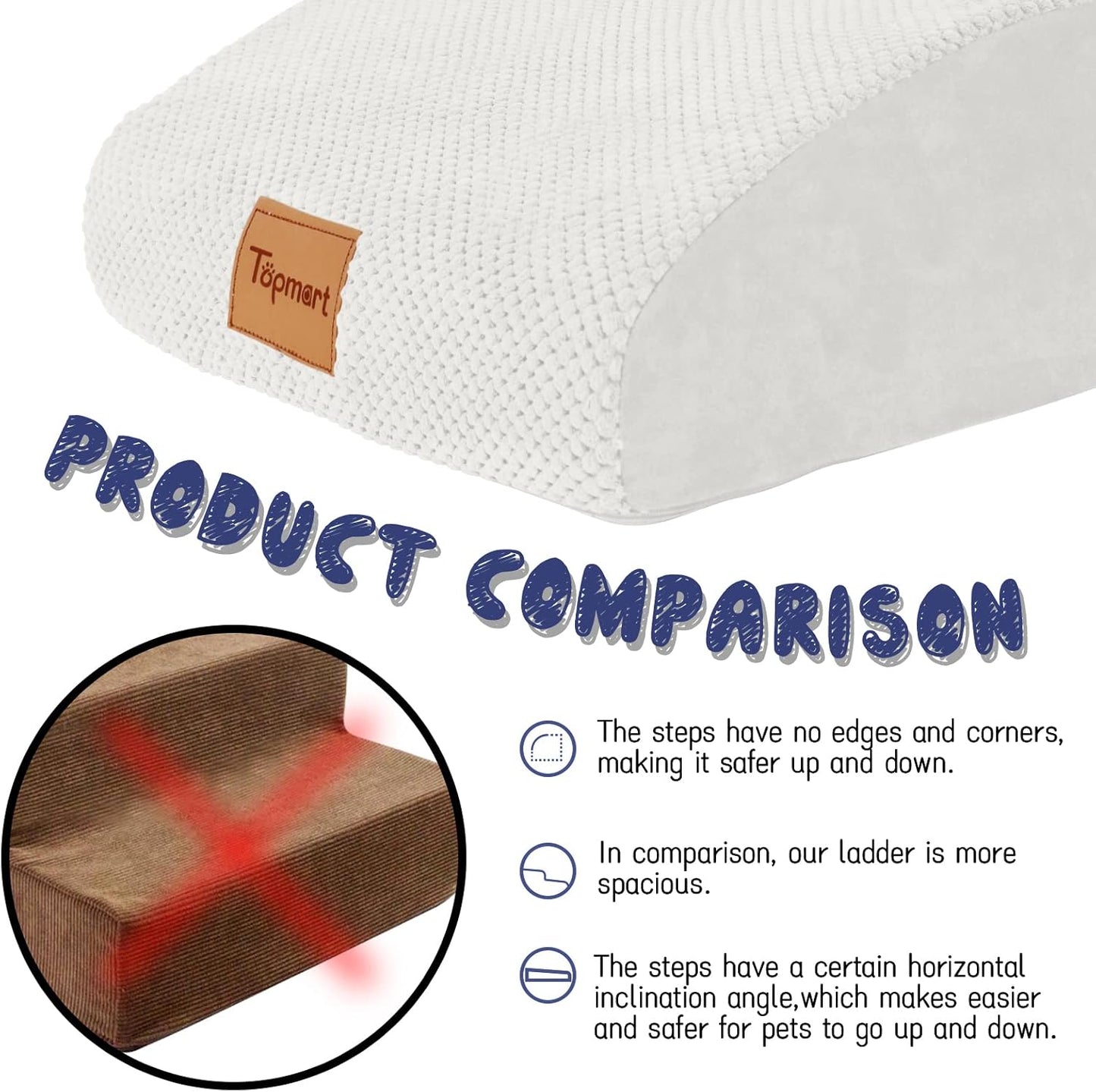 Topmart High Density Extended Foam Dog Ramp&Steps 2 Tiers,11.8" High,Non-Slip Dog Stairs,Soft Foam Pet Ladder with Waterproof Cover,Best for Injured,Older Cats,Pets with Joint Pain