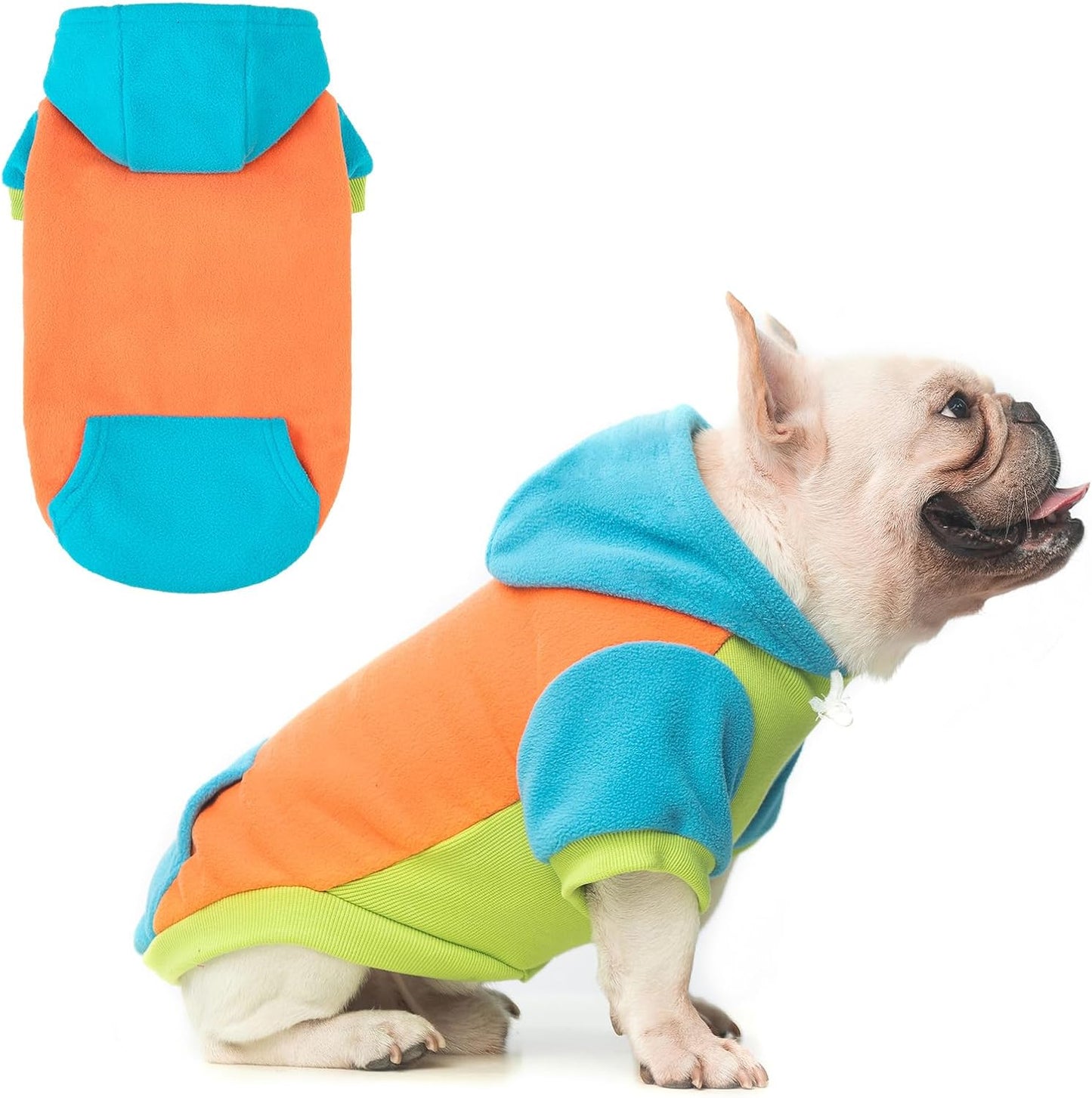 BEAUTYZOO Fleece Dog Hoodie Sweatershirt with Pocket and Leash Hole, Stretchy Small Medium Large Sized Dogs Clothes for Fall Winter Cold Days, Color Designer Warm Dog Jackets,French Bulldog Coats