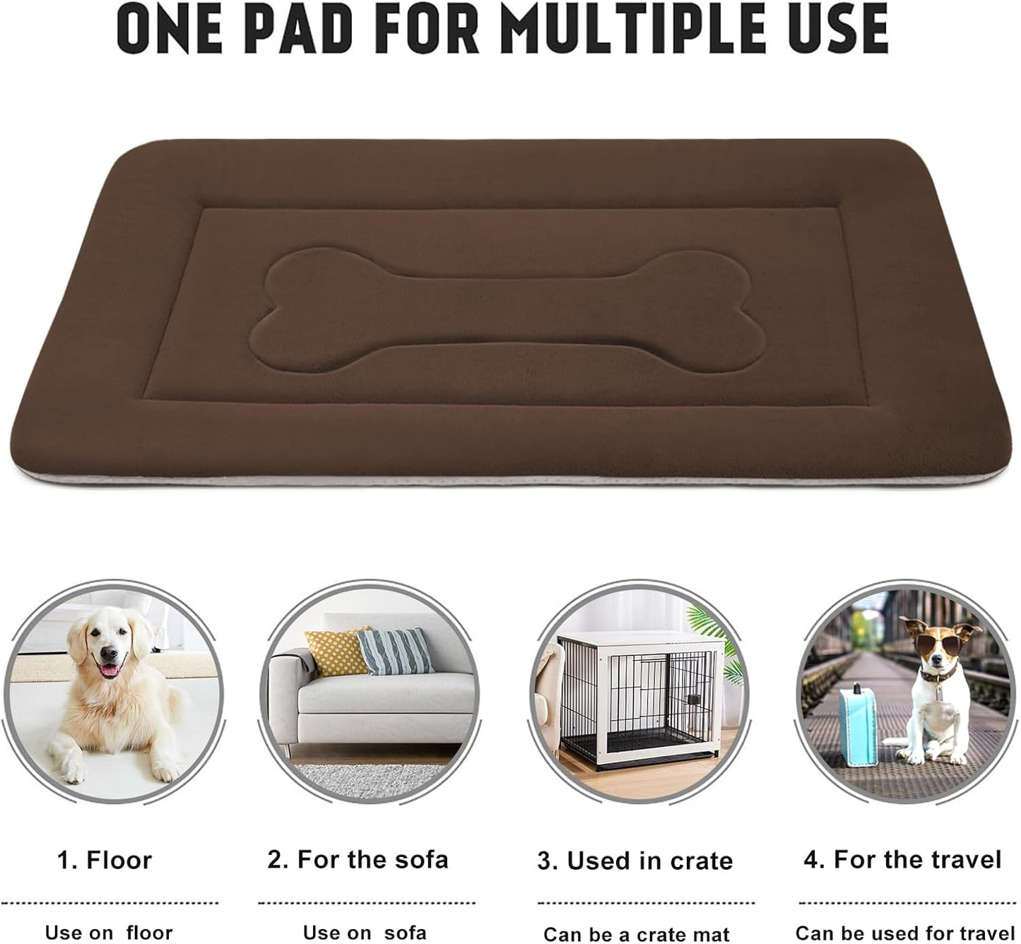 JoicyCo Dog Bed Soft Dog Crate Pad Mat for Medium/Large Dogs, 36 in Non-Slip Bottom Washable Dog Sleeping Mattress Pet Beds Cat Bed Kennel Pad, Dark Brown
