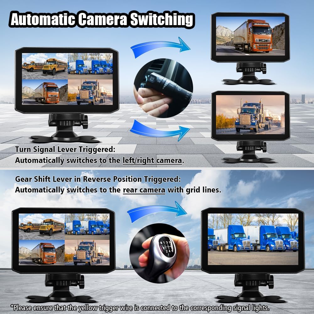 VSYSTO 4CH Truck Dash Camera System DVR Recorder Waterproof Backup Camera Front&Sides&Rear VGA for Truck Tractor Semi Trailer Van 7.0" Monitor Infrared Night Vision