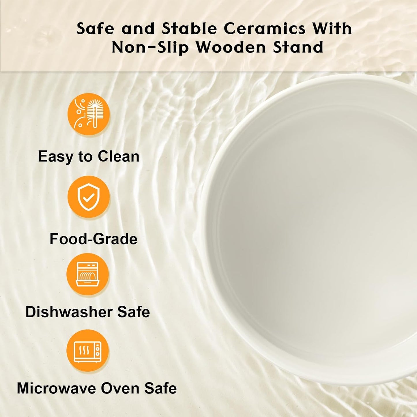 SPUNKYJUNKY Ceramic Elevated Dog Bowls 2 Pack - 8.3inch Raised Dog Bowls with Non-Slip Wooden Stand for Large Dogs Dishwasher Safe(White,60OZ*2)