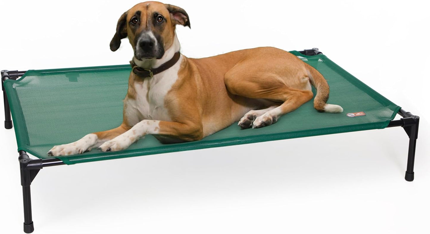 K&H Pet Products Cooling Elevated Dog Bed, Outdoor Raised Cot with Waterproof Breathable Mesh for Large Dogs, Portable Place Bed with Heavy-Duty Metal Frame, Big Hammock Style - Large Green