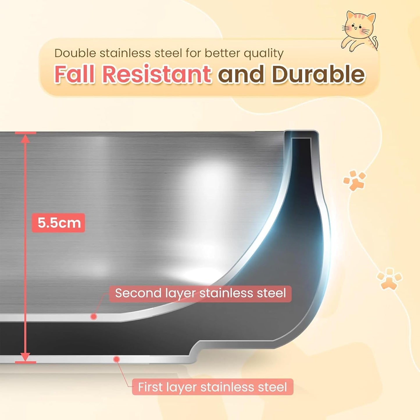 Pawaii Small Dog Bowls, 12 oz. Food Water Bowl Designed for Puppies and Cats with Non-Slip Rubber Base, Upgraded Metal Insulated, Double Stainless Steel Bowls, Cheese Yellow