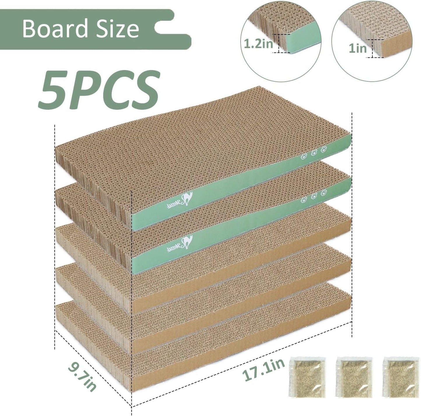 MECOOL Cat Scratching Board，5PC Cat Scratch Pad with Box，Reversible Corrugated Cat Scratcher Cardboard and Lounge Bed for Indoor Cats, Catnip