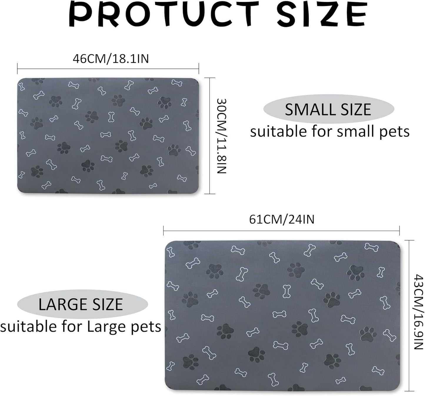 Pet Cat Dog Food Mat Non Slip Mat for Dog Water Bowl Mat Quick Dry Absorbent Cat Feeding Mat, 18.1 * 11.8 in, Dark Grey