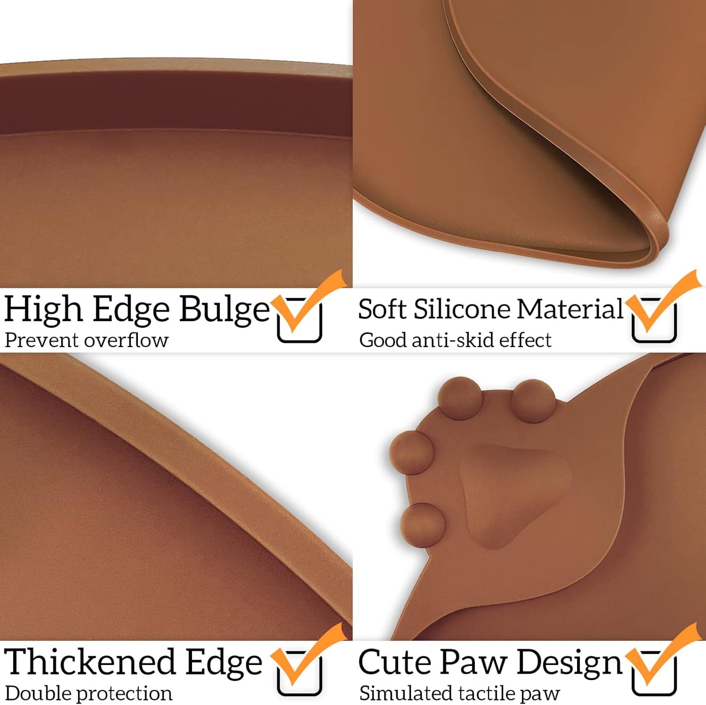KPWACD Pet Placemat for Dog and Cat, Waterproof Silicone Dogs Feeding Bowl Mat Prevent Food and Water Overflow, High-Lips Puppy Dish Mats Suitable for Small Medium Big Pets, Brown, 19" * 12"