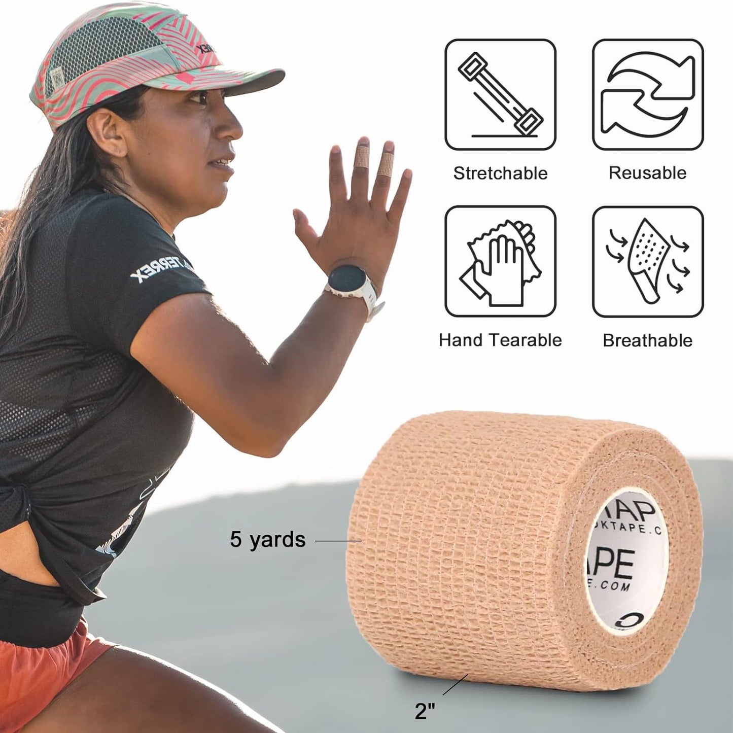 OK TAPE Self Adherent Cohesive Bandages Wrap 12Packs, 2 Inches X 5 Yards, Non-Woven Self Adhesive Athletic Sports wrap Tape, Vet Wrap Bandages Tape, for Thumb Finger Wrist Ankle (Black)