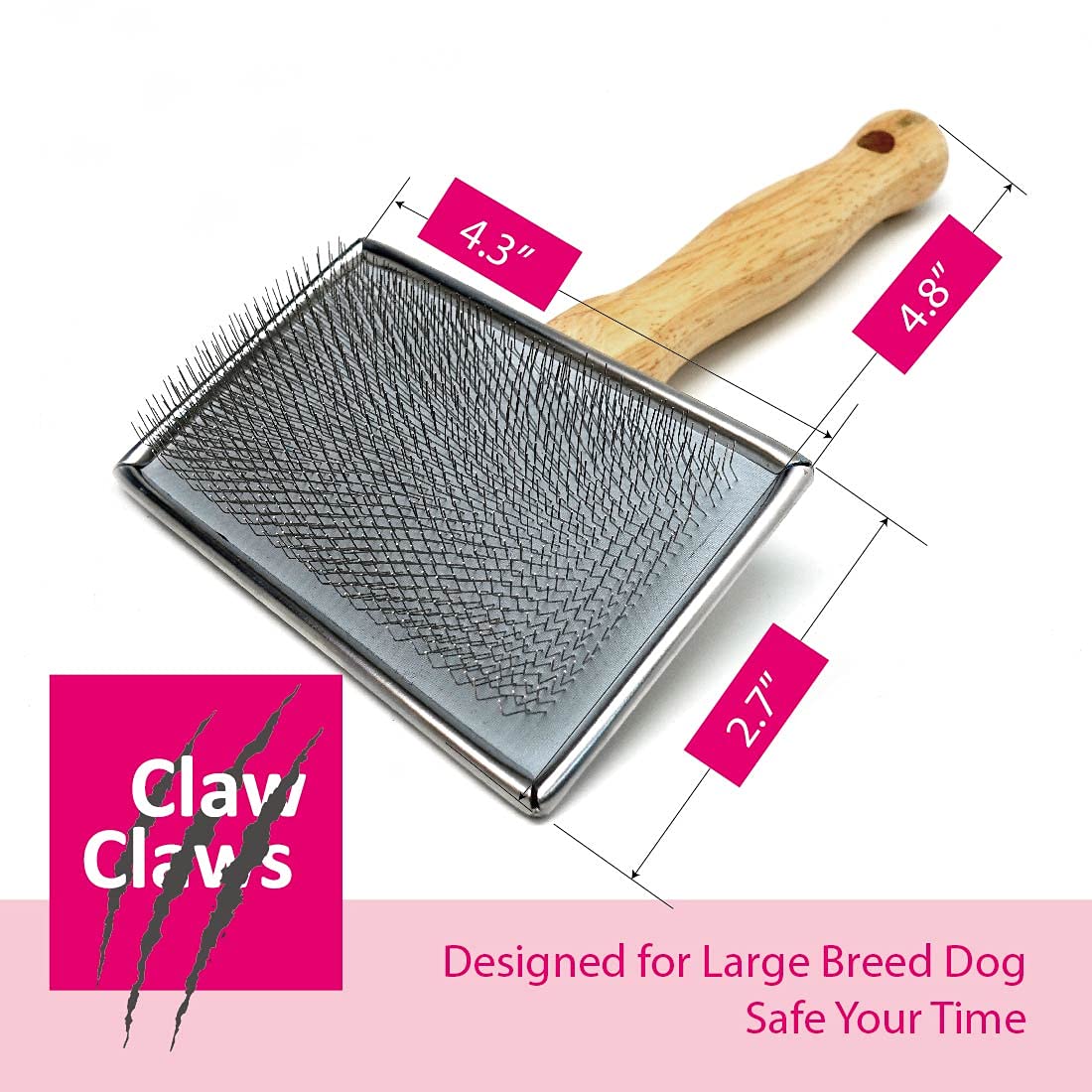 Pet Slicker Brush for Large Dogs, Wooden Handle with Stainless Steel Soft Pins, Gently Remove Tangled, Loose Undercoat and Mats Hair, Pet Grooming Brush Tool (8"), Wool Needle Felting Brush